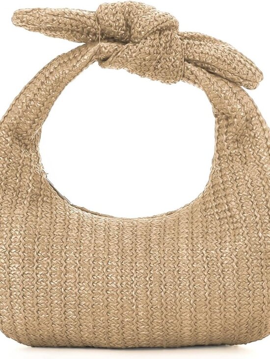 Handbags - Knotted Straw Clutch Purses for Women, Summer Beach Bag, Dumpling Evening Clutch